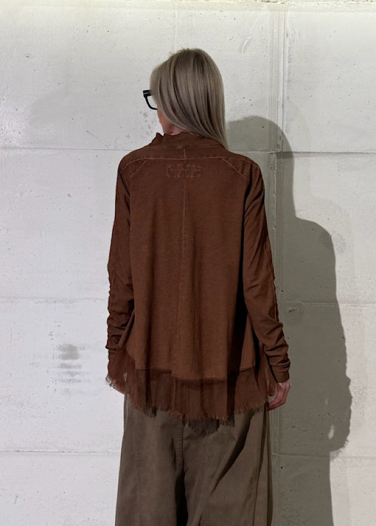 FUNNEL NECK MESH-HEM RIB JERSEY TOP
