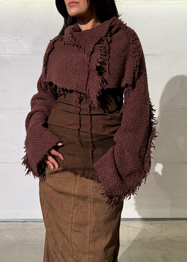 CROPPED BOUCLÉ SILK-WOOL PULLOVER