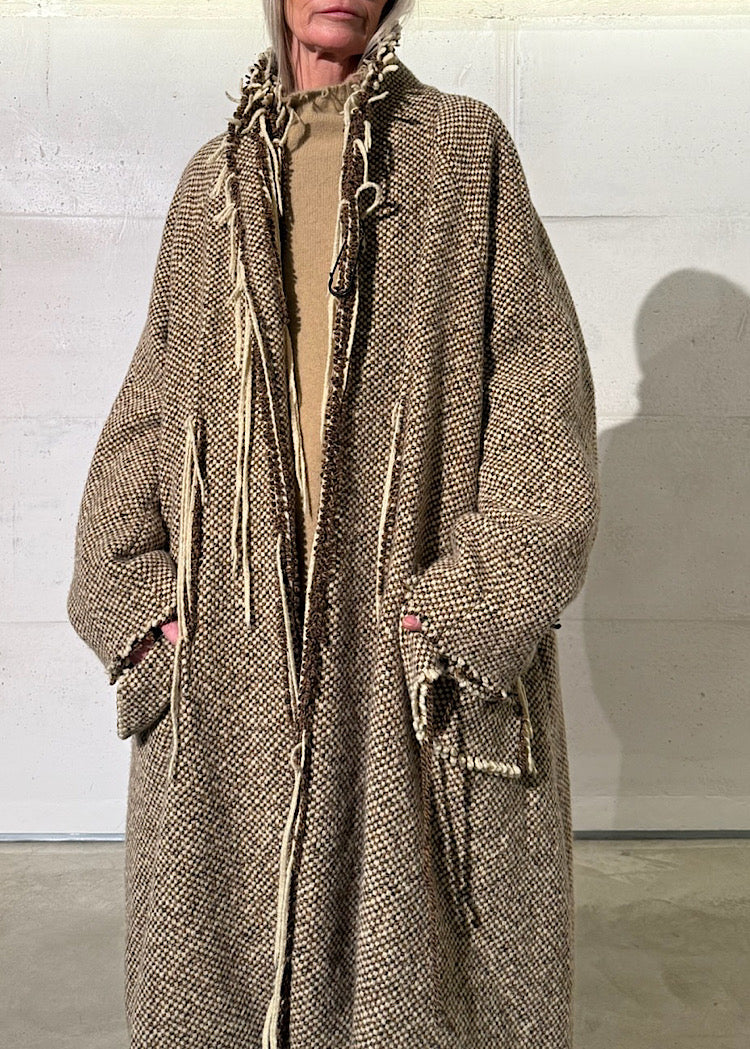 DRAPED CHECK WOOL COAT