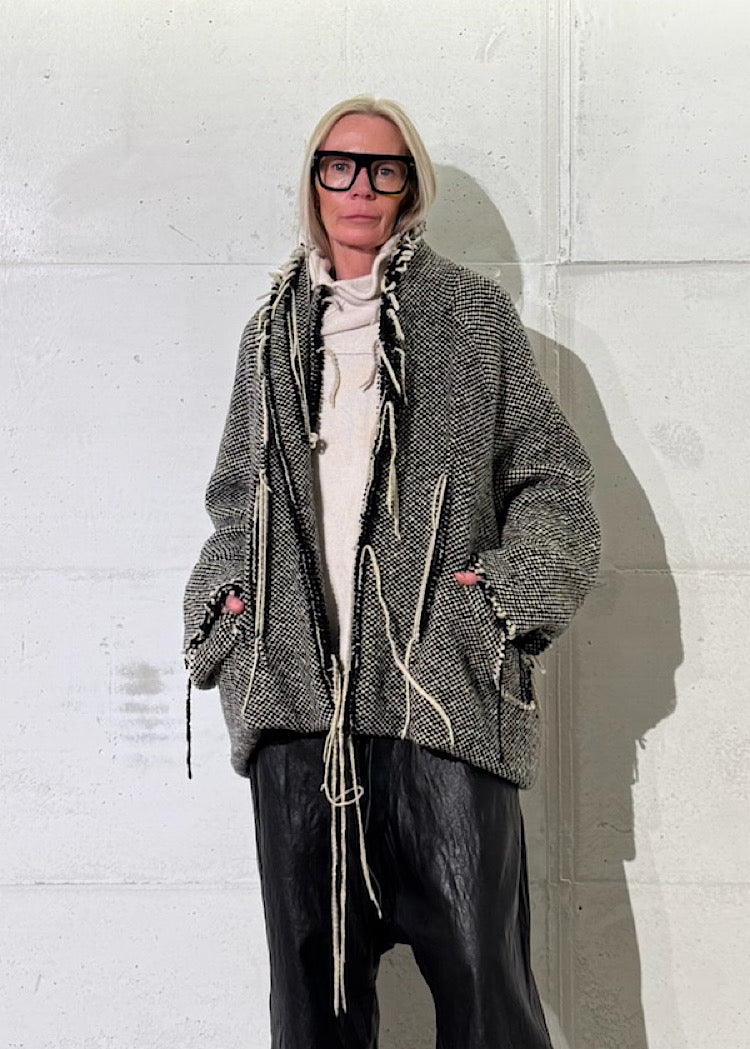 DRAPED CHECK WOOL JACKET