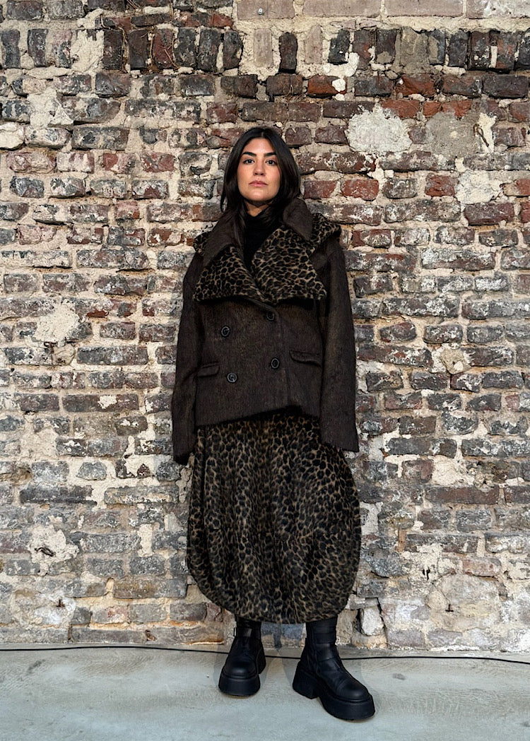 FAUX FUR-COLLAR LONG-HAIR WOOL JACKET