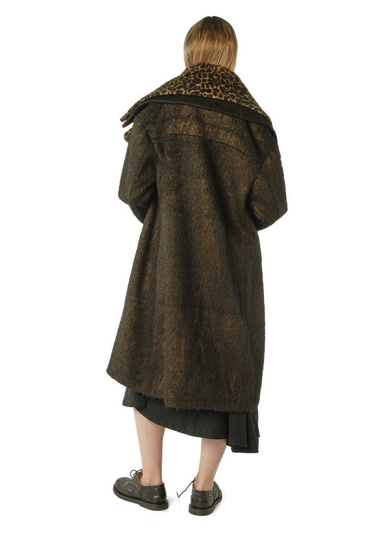 CL OVERSIZED LONG-HAIR WOOL COAT WITH DETACHABLE LEOPARD COLLAR