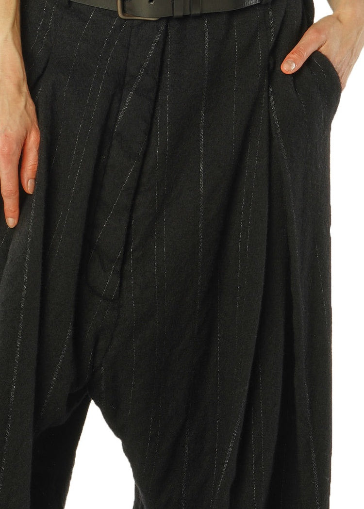 DROP-CROTCH PINSTRIPE WOOL TROUSER