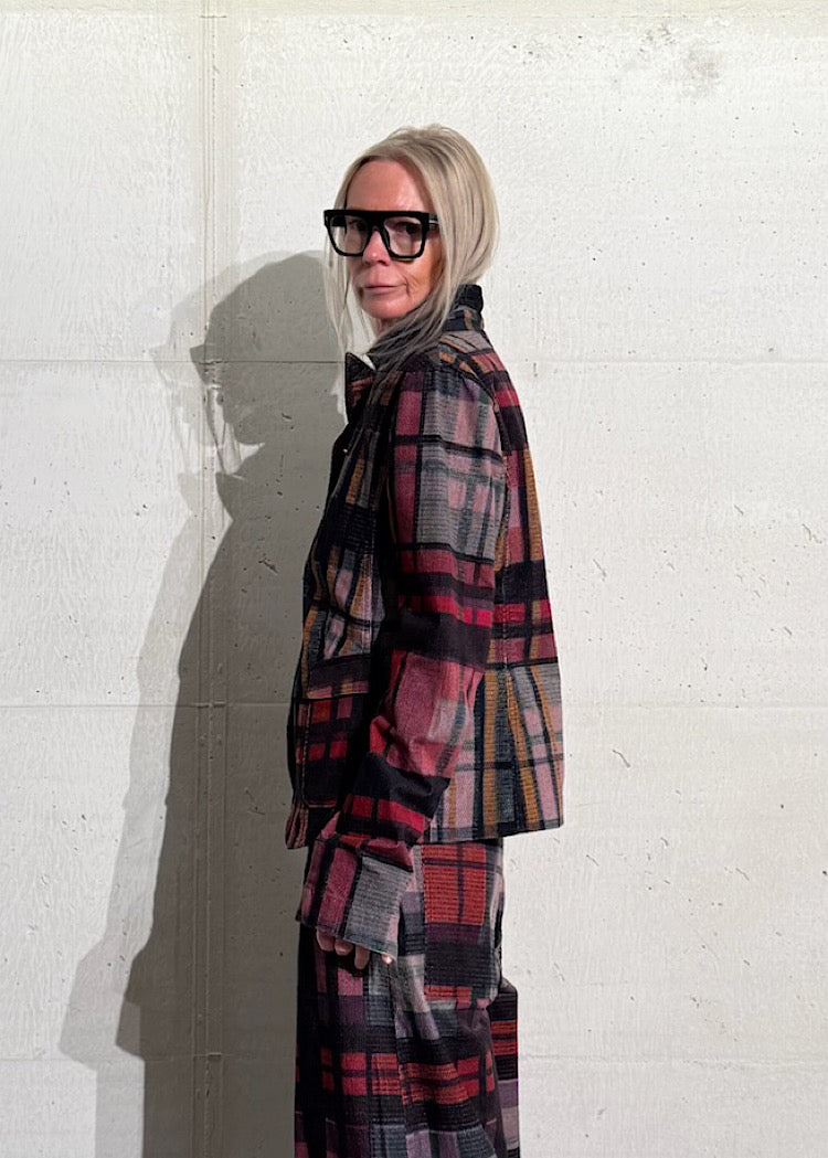 CL FITTED CHECK VELVET JACKET