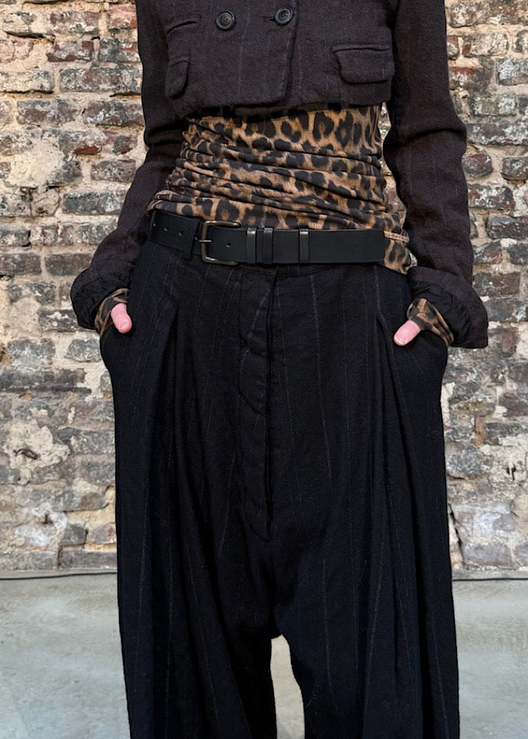 DROP-CROTCH PINSTRIPE WOOL TROUSER