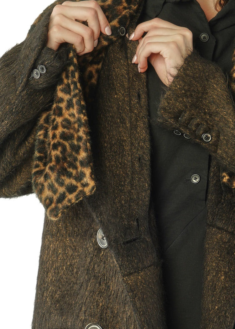 FAUX FUR-COLLAR LONG-HAIR WOOL COAT