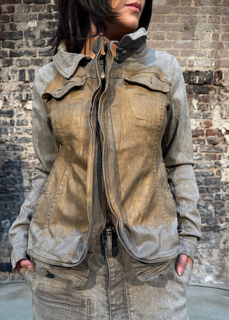 CL GOLD-PAINTED ZIP-FRONT DENIM JACKET