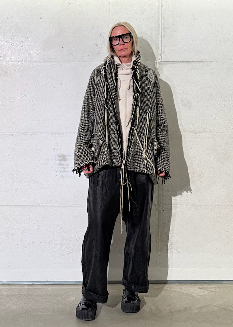 DRAPED CHECK WOOL JACKET