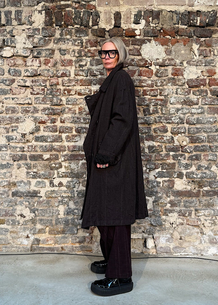 CL DOUBLE-BREASTED PINSTRIPE WOOL COAT