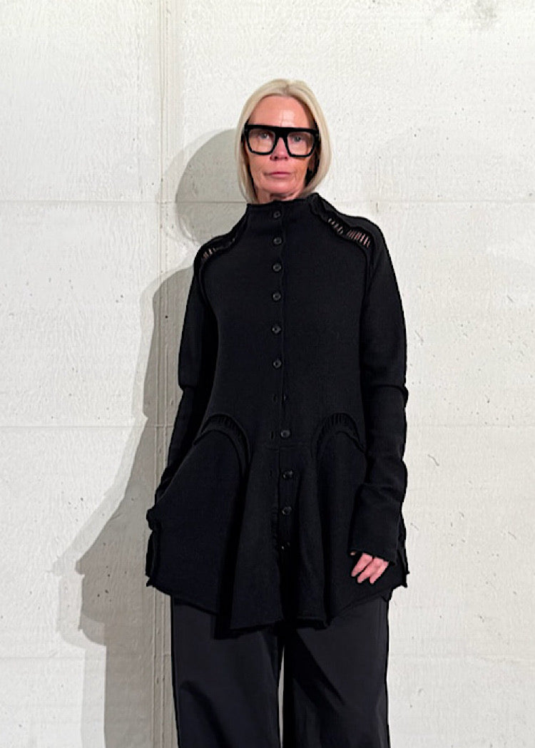 CL FLARED BOILED WOOL CARDIGAN