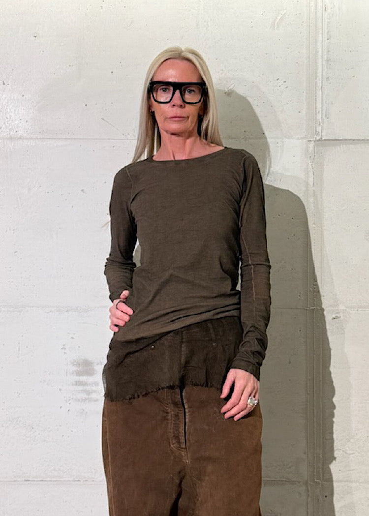 MESH-HEM RIB JERSEY TOP