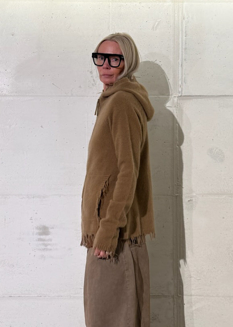 HOODED BRUSHED FOX-WOOL CARDIGAN