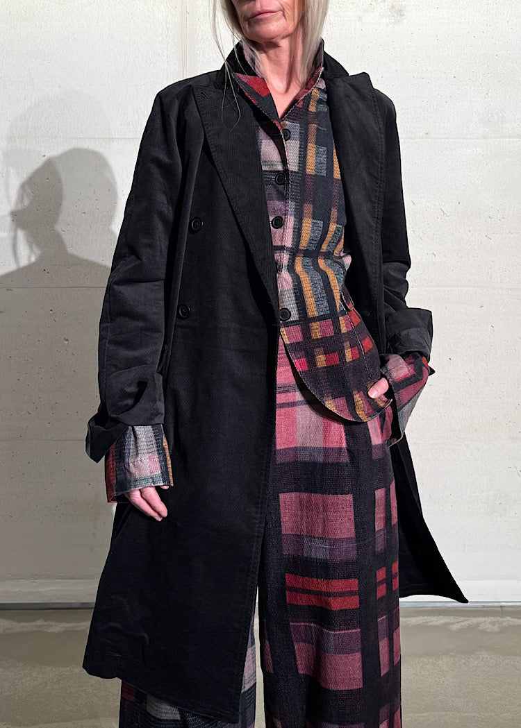 RUNDHOLZ BLACK LABEL DOUBLE-BREASTED CHECK VELVET COAT