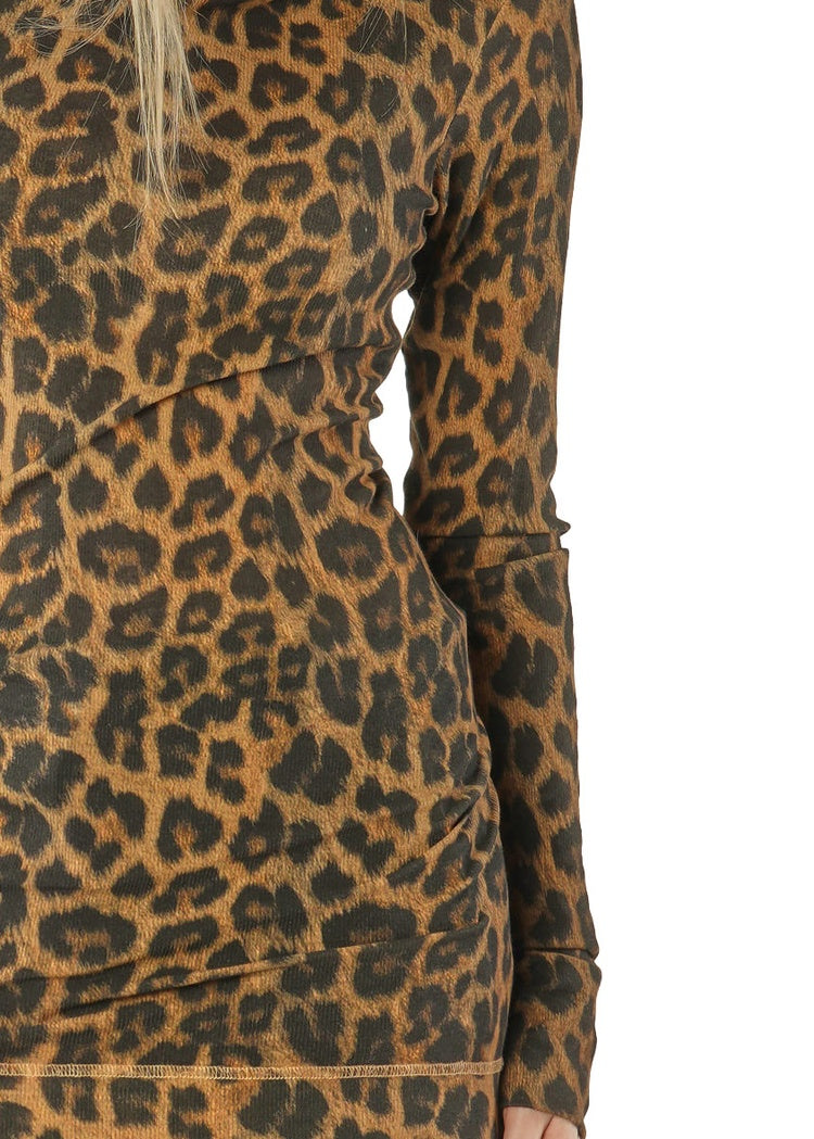 LEOPARD HIGH-NECK RIB JERSEY TOP