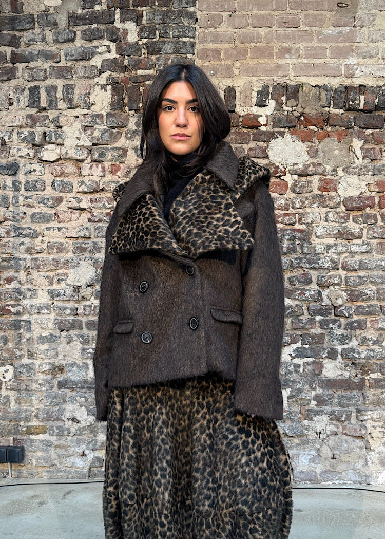 FAUX FUR-COLLAR LONG-HAIR WOOL JACKET