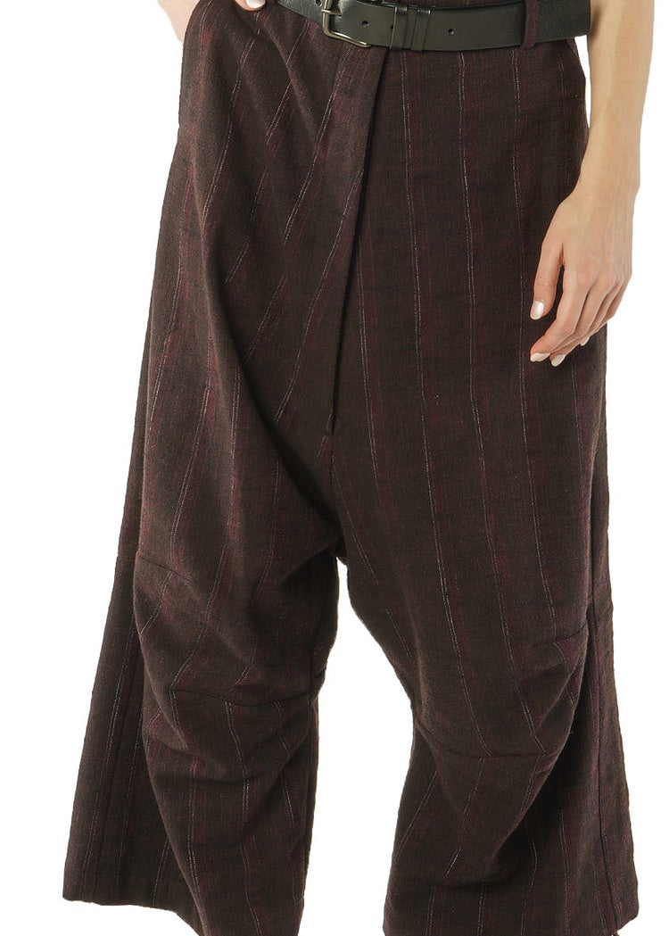 PINSTRIPE DROP CROTCH WOOL TROUSER *GINGER MELANGE* (SHOWN IN PURPLE STRIPE)