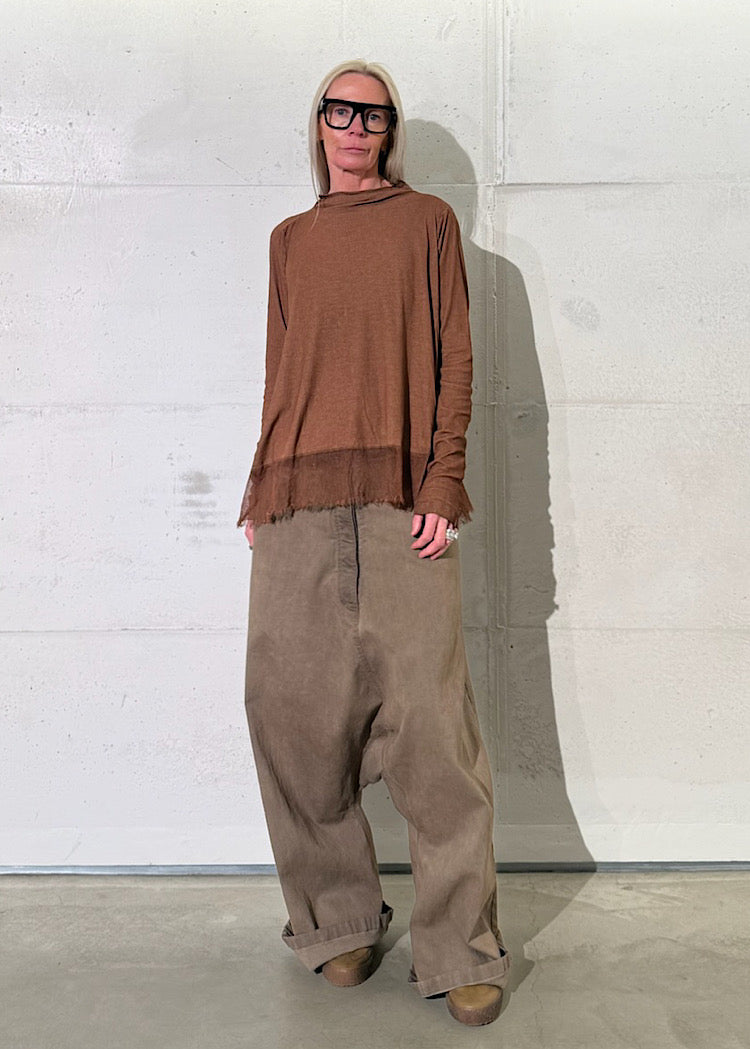 FUNNEL NECK MESH-HEM RIB JERSEY TOP