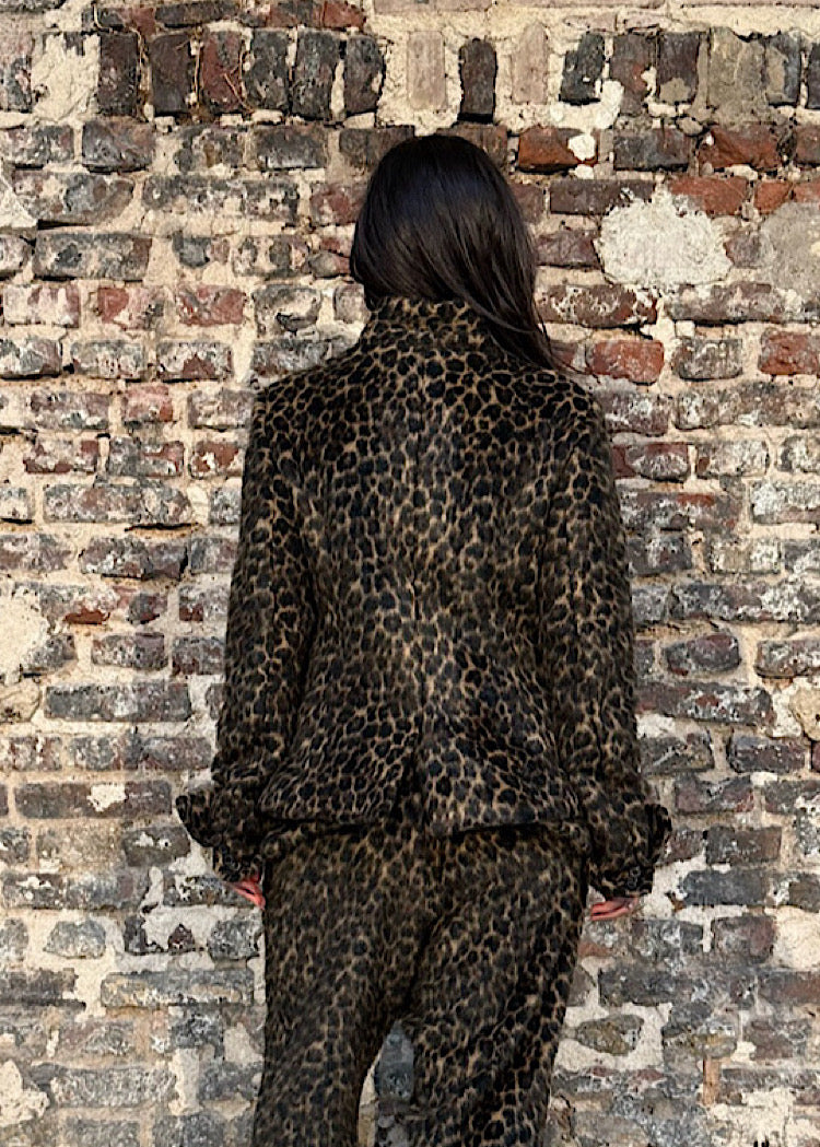 STAND-COLLAR FAUX FUR LEO JACKET