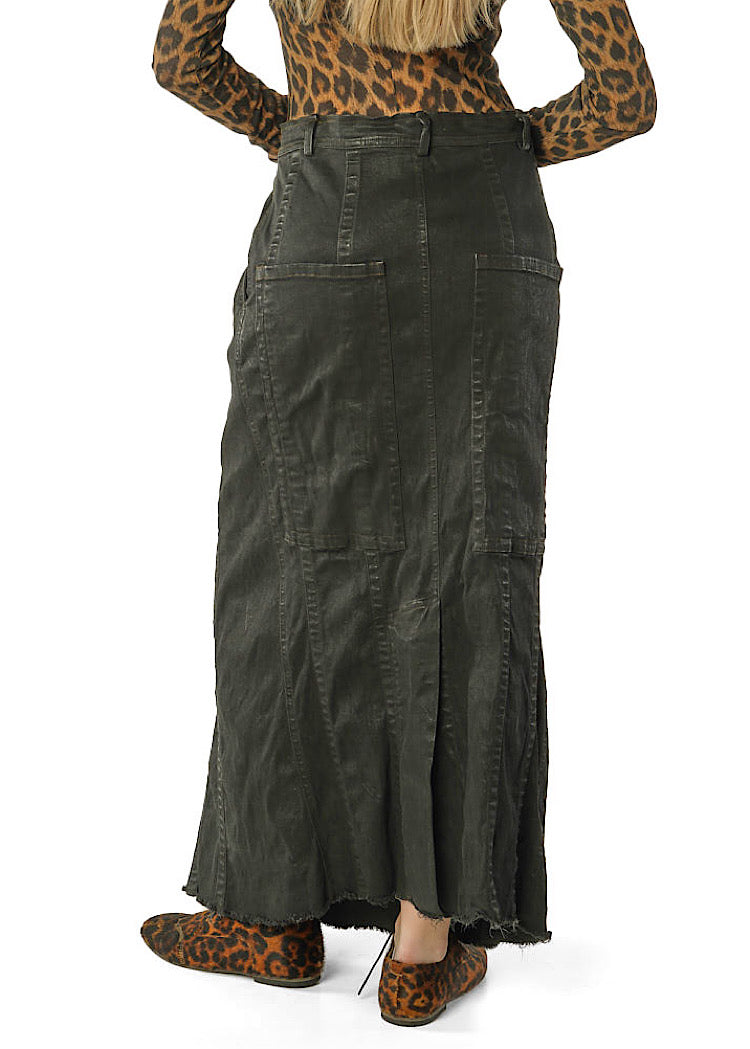WAXED PATCH-POCKET DENIM SKIRT