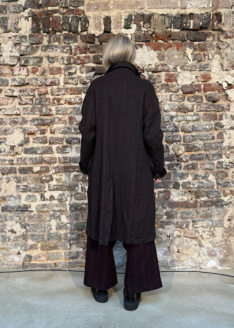 DOUBLE-BREASTED PINSTRIPE WOOL COAT