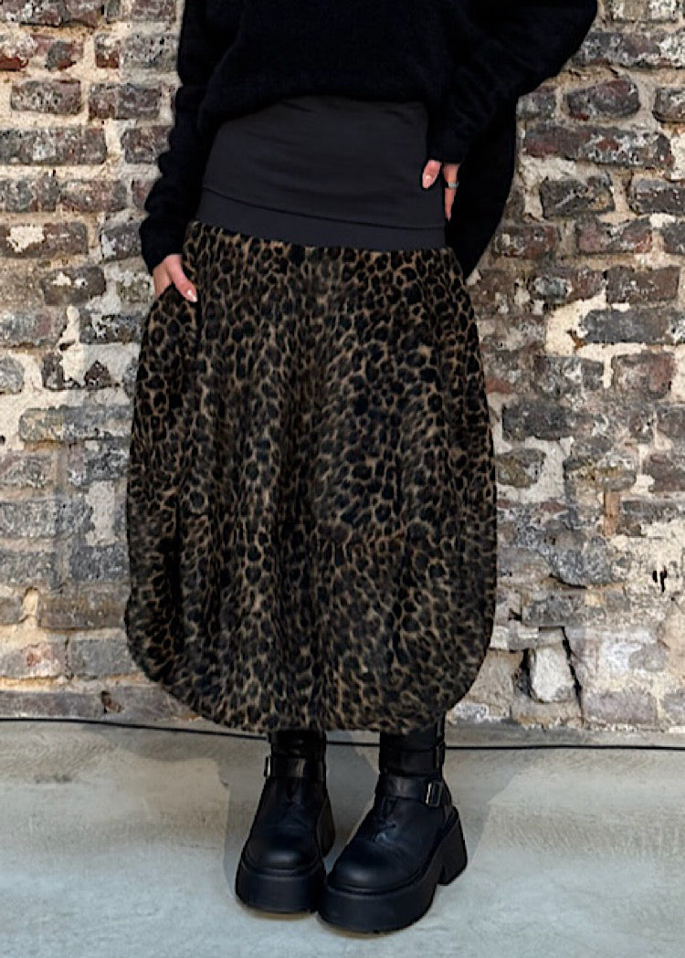 CL FAUX FUR LEOPARD BALLOON SKIRT
