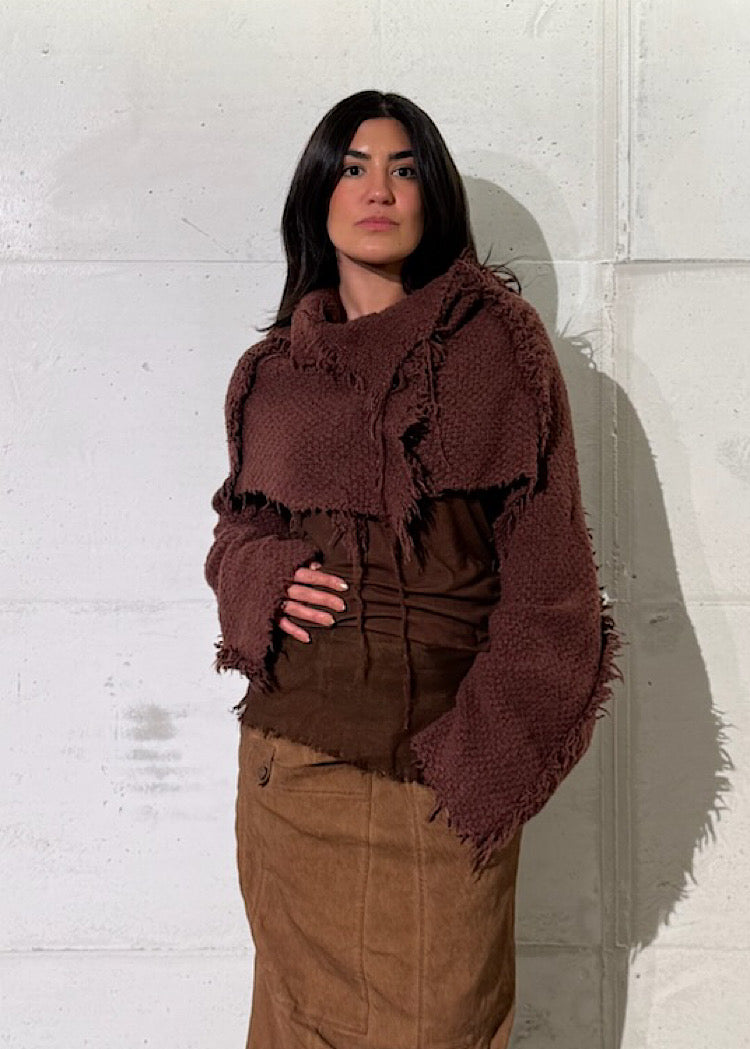 CROPPED BOUCLÉ SILK-WOOL PULLOVER