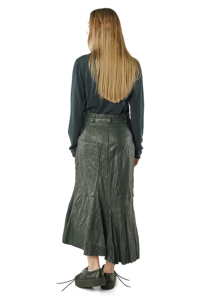 CL ASYMMETRIC FLARED LEATHER SKIRT