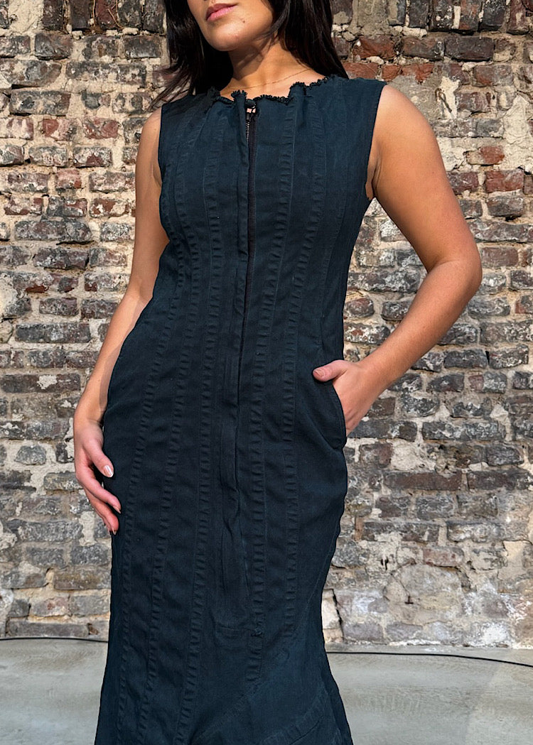 WAXED ASYMMETRIC DENIM DRESS