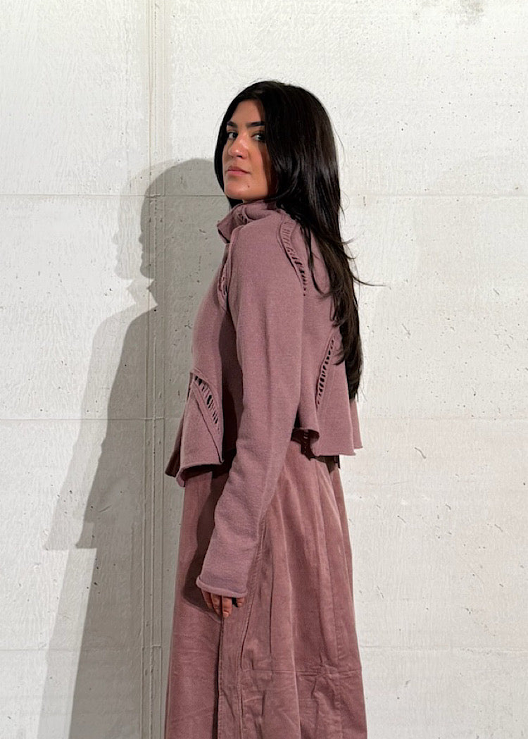 CROPPED BOILED WOOL CARDIGAN *LAVA* (Shown in CRYSTAL)