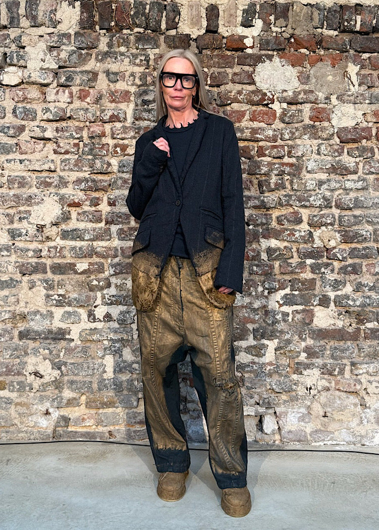 GOLD-PAINTED PINSTRIPE WOOL JACKET